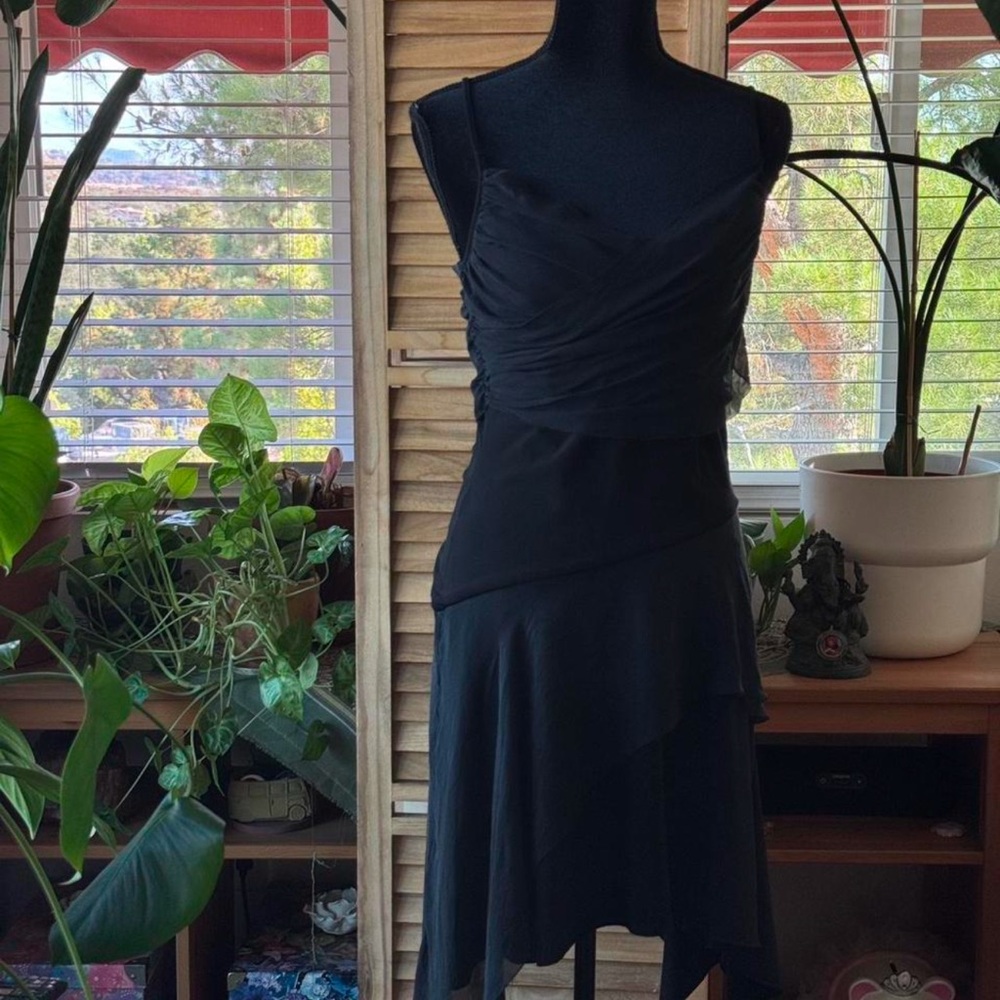 Arden B Black Slip Dress Draped Asymmetrical Hem Coquette Old Money Y2K